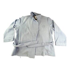 Stephanie Seymour Short Bath Robe Women Large Blue Terrycloth Belted Hotel Spa